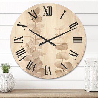 Designart 'Beige Eucalyptus Branches On White' Traditional Wood Wall Clock