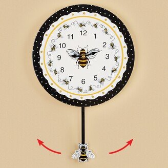 Collections Etc Hand-Painted Honey Bee Pendulum Wall Clock - 12.900 x 12.500 x 3.750