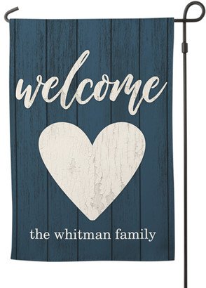 Garden Flags: Rustic Heart Welcome Garden Flag, Flag Stand, Blue