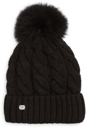 Amalie Wool Blend Cable Knit Pom Beanie