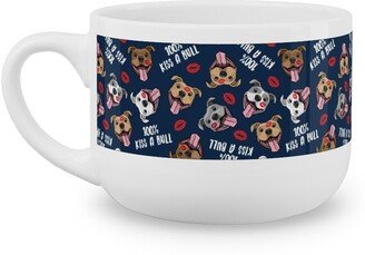 Mugs: 100% Kiss A Bull - Cute Pit Bull Dog - Red And Blue Latte Mug, White, 25Oz, Blue