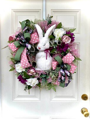 Spring Wreath For Front Door, Bunny Spring, Easter Wreath, Floral Door Decor