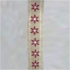 Kurt S. Adler Beige and Red Snowflake Embroidered Christmas Ribbon with Fringe Border 4