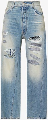 B1 Archive Mens Repair Denim Distressed Wide-leg Mid-rise Jeans