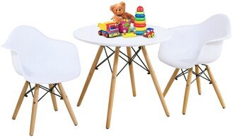 3 Piece Kids Round Table Chair Set with 2 Arm Chairs White