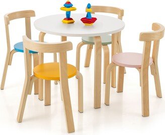 5-Piece Kids Wooden Curved Back Activity Table & Chair Set w/Toy