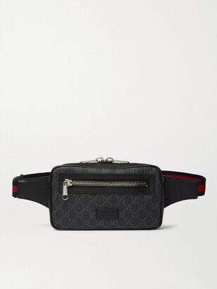 Leather-Trimmed Monogrammed Coated-Canvas Belt Bag