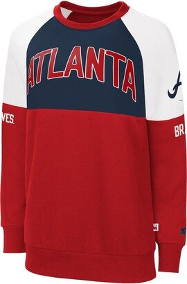 Women's Starter Red, Navy Atlanta Braves Baseline Raglan Pullover Sweatshirt - Red, Navy