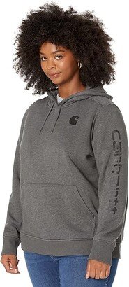 Plus Size Clarksburg Sleeve Logo Hooded Sweatshirt (Carbon Heather) Women's Clothing