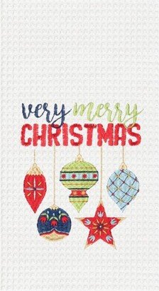 Very Merry Ornament Embroidered & Waffle Weave Kitchen Towel