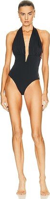 Glossy Jersey One Piece Swimsuit in Black