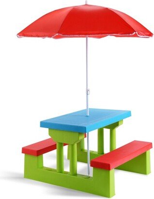 4 Seat Kids Picnic Table w/Umbrella Garden Yard Folding Children Bench Outdoor