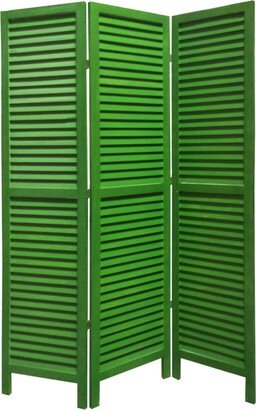 3 Panel Foldable Wooden Shutter Screen with Straight Legs, Green