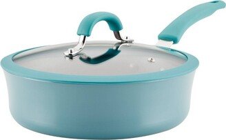 Cook + Create Aluminum Nonstick Saute Pan with Lid 3qt Agave Blue