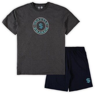 Men's Concepts Sport Deep Sea Blue, Heathered Charcoal Seattle Kraken Big and Tall T-shirt and Shorts Sleep Set - Deep Sea Blue, Heathered Charcoal