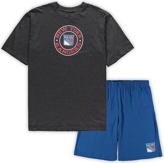 Men's Concepts Sport Blue, Heathered Charcoal New York Rangers Big and Tall T-shirt and Shorts Sleep Set - Blue, Heathered Charcoal