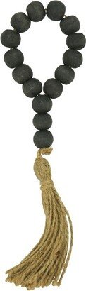 Saro Lifestyle Napkin Rings With Wood Bead and Tassel Design (Set of 4), Black