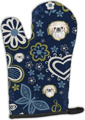 Blue Flowers Pekingese Oven Mitt