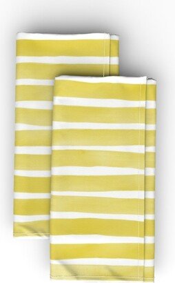 Cloth Napkins: Imperfect Watercolor Stripes Cloth Napkin, Longleaf Sateen Grand, Yellow