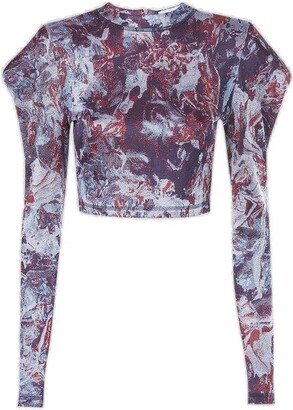 Paint-Splatter Puff Sleeved Cropped Top