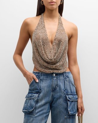 Eleanor Embellished Halter Crop Top