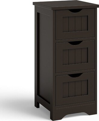 Tangkula 3-Drawer Bathroom Floor Cabinet Free Standing Nightstands Side Storage Organizer Coffee