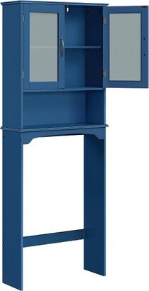 Modern Free-Standing Over-the-Toilet Storage with Cabinet and Shelf for Bathroom, Navy Blue