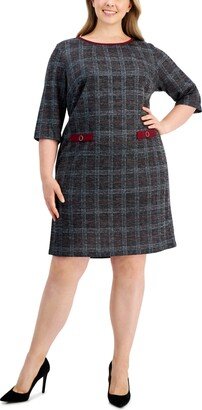 Plus Size Plaid Elbow-Sleeve Dress