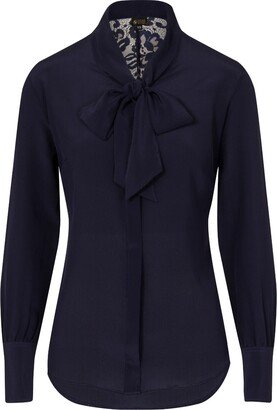 Sophie Cameron Davies Midnight Blue Silk Bow Blouse