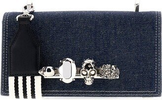 Charm Embellished Denim Messenger Bag