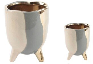 Three-tone Footed Ceramic Planter, Set of 2