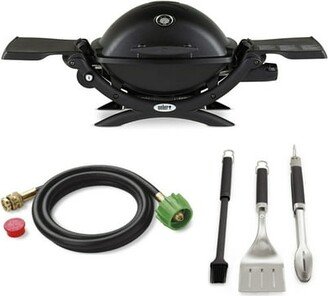 Q 1200 Gas Grill (Black) With Adapter Hose And 3-Piece Grilling Tool Set