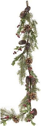 Sparkling Cedar Boxwood & Red Berry Garland - 5 feet long