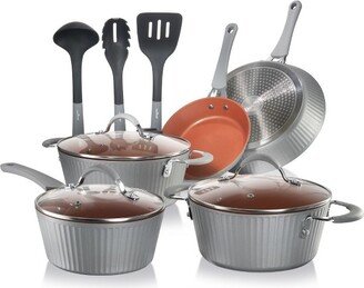 11-Piece Lines Kitchenware Pots And Pans Set, Gray