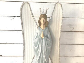 Praying Angel Decor With Crown Statue Embellished Christmas French Country