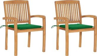 Patio Chairs 2 pcs with Green Cushions Solid Teak Wood-AA