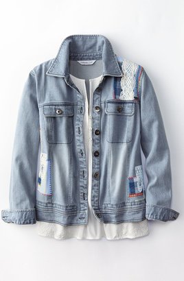 Women's Patchwork Denim Jacket - Morning Sky Wash - PL - Petite Size