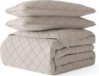 2-Piece Diamond Stitch Quilt Set - Twin-AA