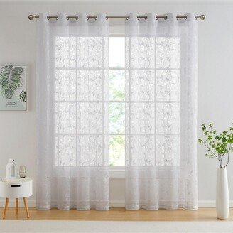 Joyce Floral Decorative Semi Sheer Light Filtering Grommet Window Treatment Curtain Drapery Panels for Bedroom & Living Room - Set of 2 Panels