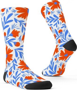 Socks: Floral Drop - Red And Blue Custom Socks, Blue