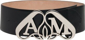 Logo leather belt-AC