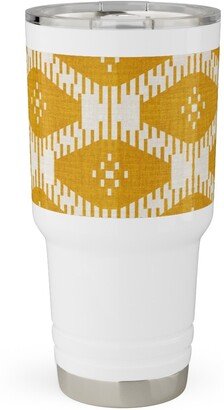 Travel Mugs: Stella Ikat - Yellow Travel Tumbler, 30Oz, Yellow