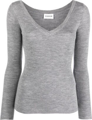 V-neck ribbed wool jumper-AA