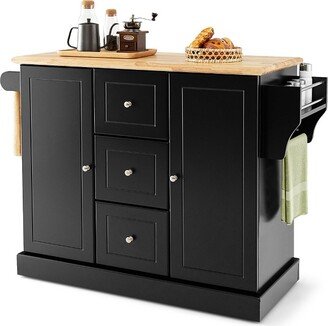 Kitchen Island on Wheels Rolling Utility Cart Drawers Cabinets Spice Rack Black