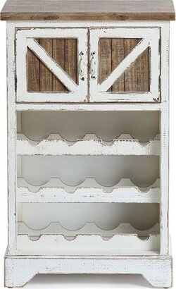 LuxenHome White and Natural Wood 2-Door Wine Cabinet