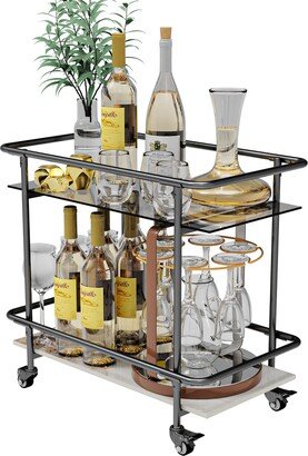 AESOME Rolling Tempered Glass Sintered Stone Shelf Kitchen Cart