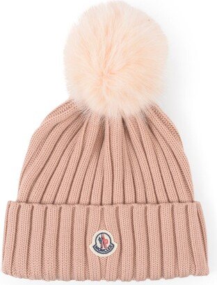 Logo Patch Pom-Pom Knitted Beanie