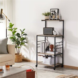 No Gray Storage Shelf Microwave Stand Cart on Wheels with Side Hooks