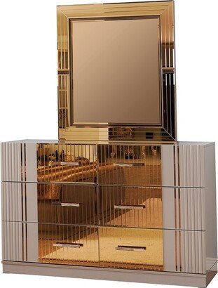 Galaxy Home Furnishings Lorenzo Modern Style Mirrored Accent 6-Drawer Dresser Made with Wood in River Sand