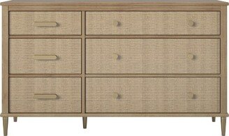 Shiloh Wide Convertible 6 Drawer Dresser, Natural and Rattan